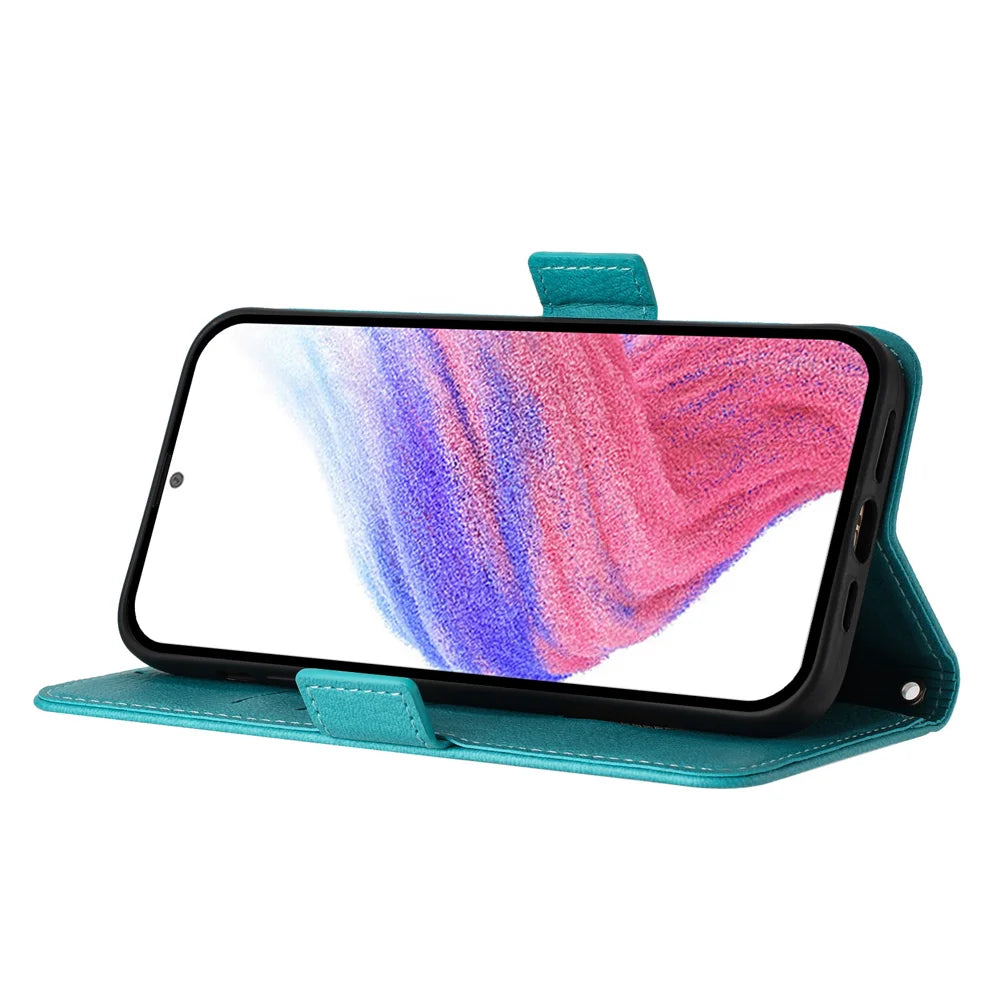 For Samsung Galaxy A16 5G Case Rose Imprinted RFID Blocking Leather Phone Cover with Strap