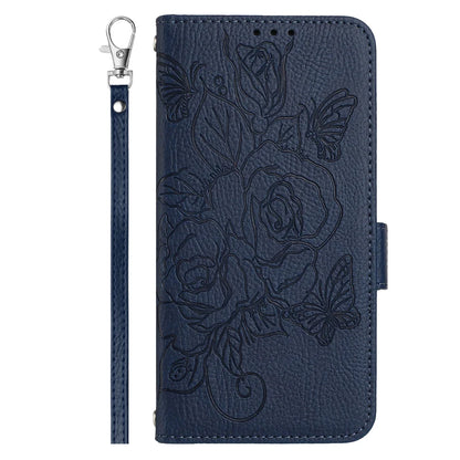 For Samsung Galaxy A16 5G Case Rose Imprinted RFID Blocking Leather Phone Cover with Strap