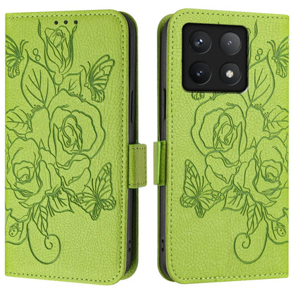 For Xiaomi 14T Case Rose Imprinted RFID Blocking Leather Phone Cover with Strap