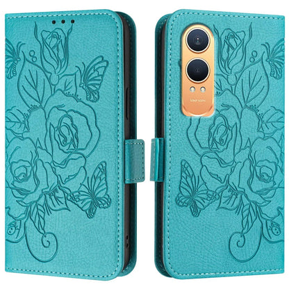 For OnePlus Nord CE4 Lite 5G Case Rose Imprinted RFID Blocking Leather Phone Cover with Strap