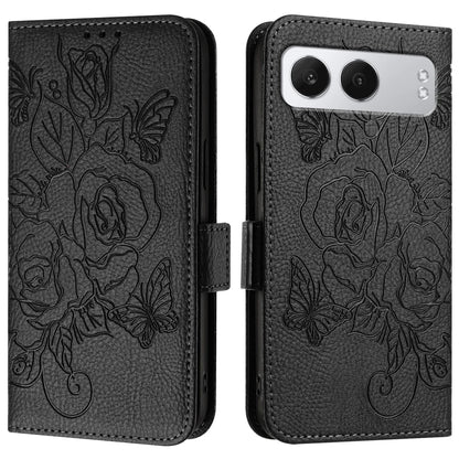 For OnePlus Nord 4 Case Rose Imprinted RFID Blocking Leather Phone Cover with Strap