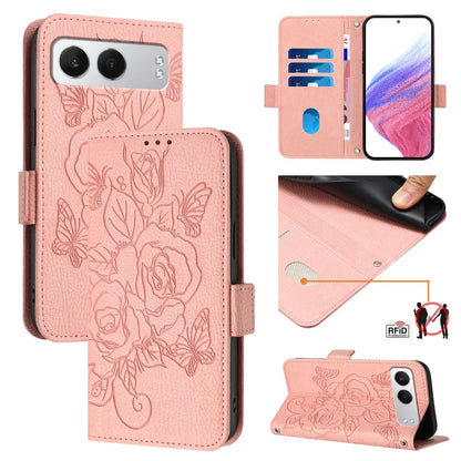 For OnePlus Nord 4 Case Rose Imprinted RFID Blocking Leather Phone Cover with Strap