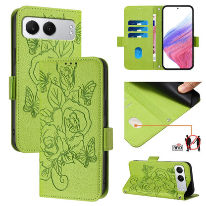 For OnePlus Nord 4 Case Rose Imprinted RFID Blocking Leather Phone Cover with Strap