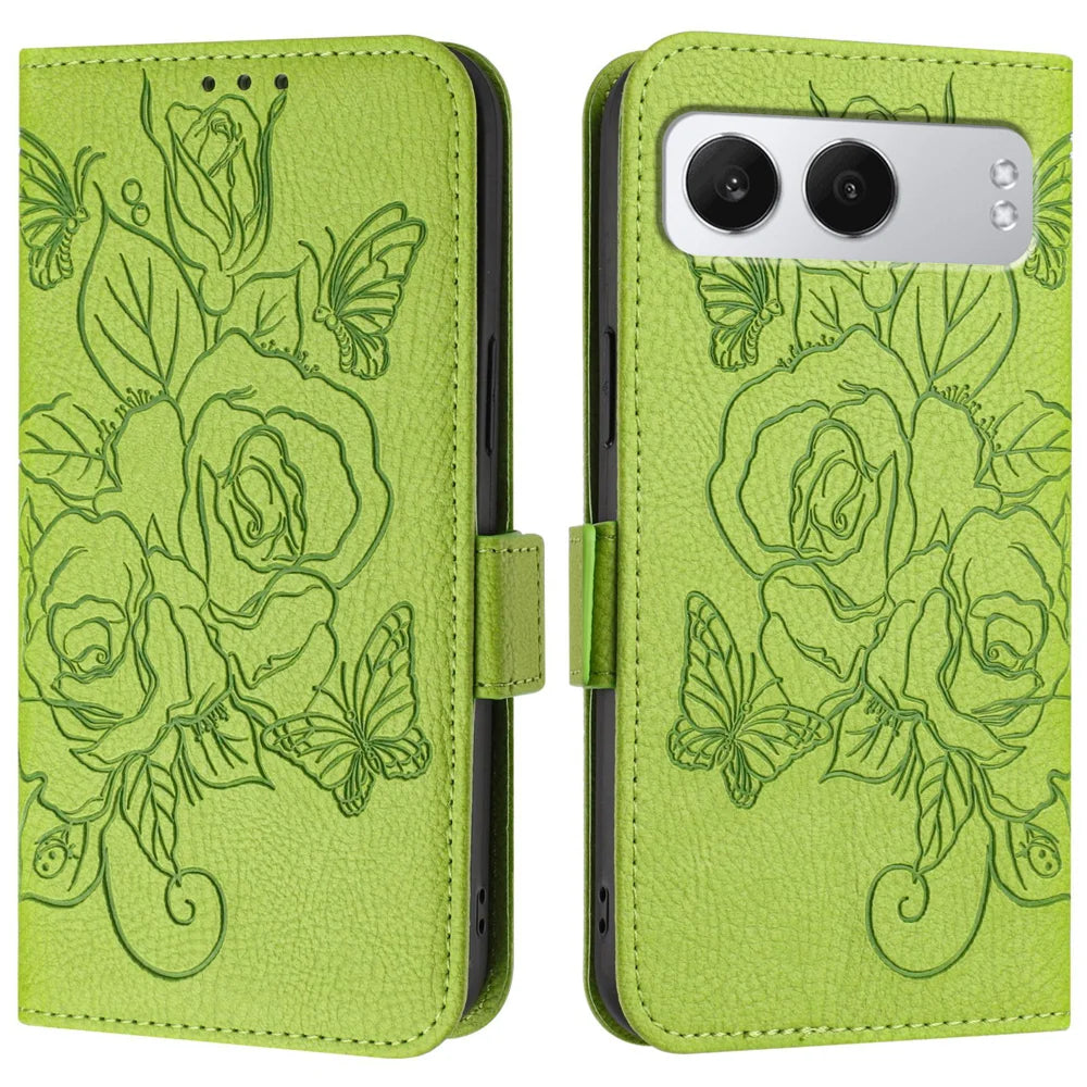 For OnePlus Nord 4 Case Rose Imprinted RFID Blocking Leather Phone Cover with Strap