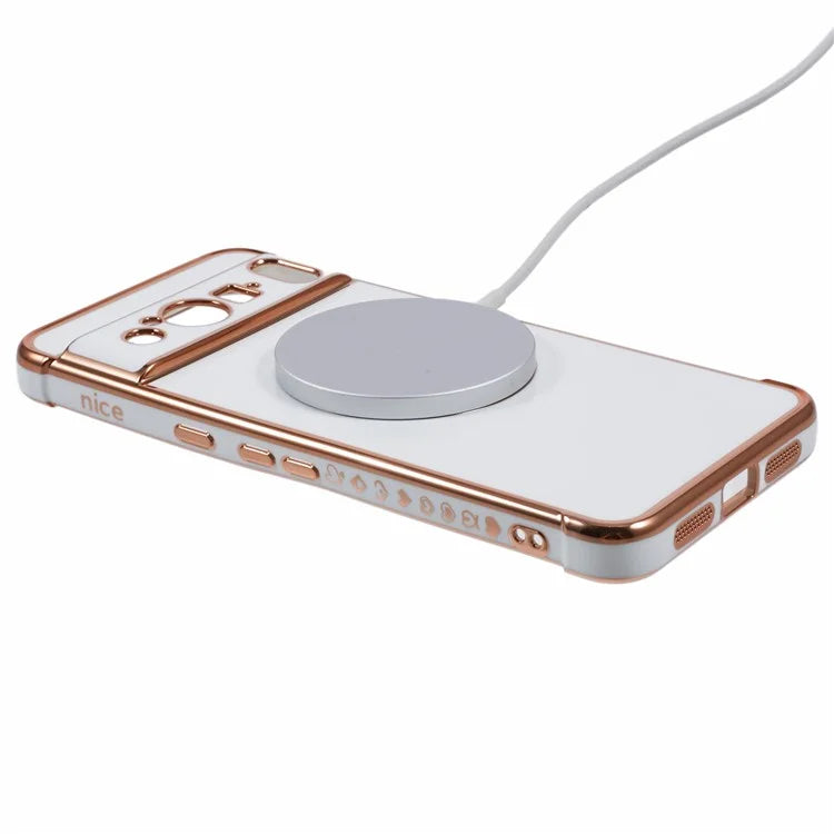For Google Pixel 8 Pro Case Compatible with MagSafe Electroplated TPU Phone Cover Hollow Love Hearts