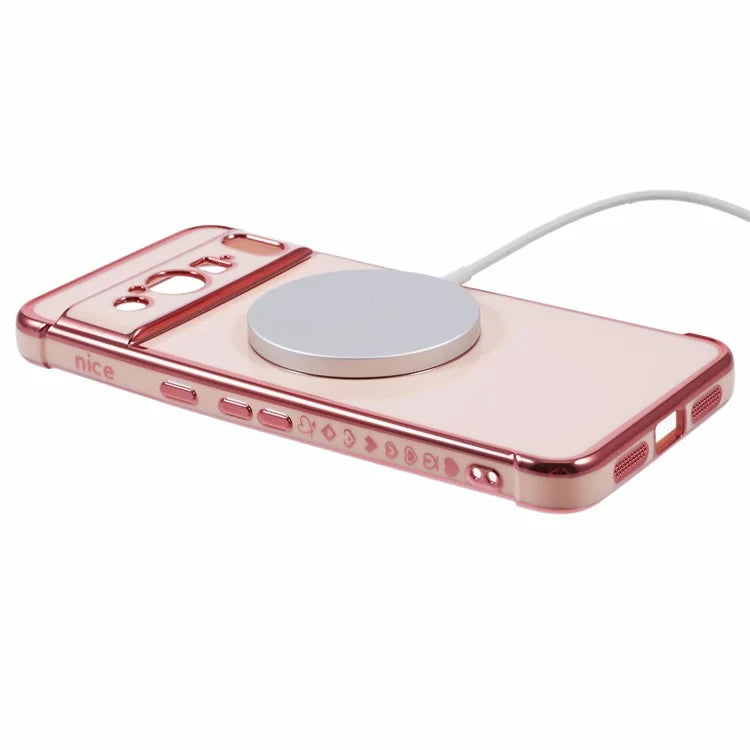For Google Pixel 8 Pro Case Compatible with MagSafe Electroplated TPU Phone Cover Hollow Love Hearts