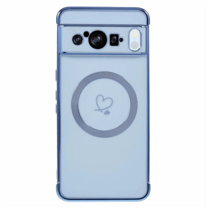 For Google Pixel 8 Pro Case Compatible with MagSafe Electroplated TPU Phone Cover Hollow Love Hearts