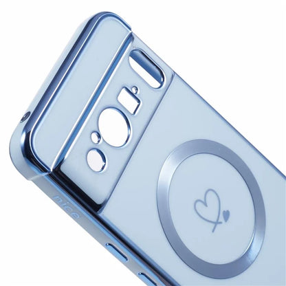For Google Pixel 8 Pro Case Compatible with MagSafe Electroplated TPU Phone Cover Hollow Love Hearts