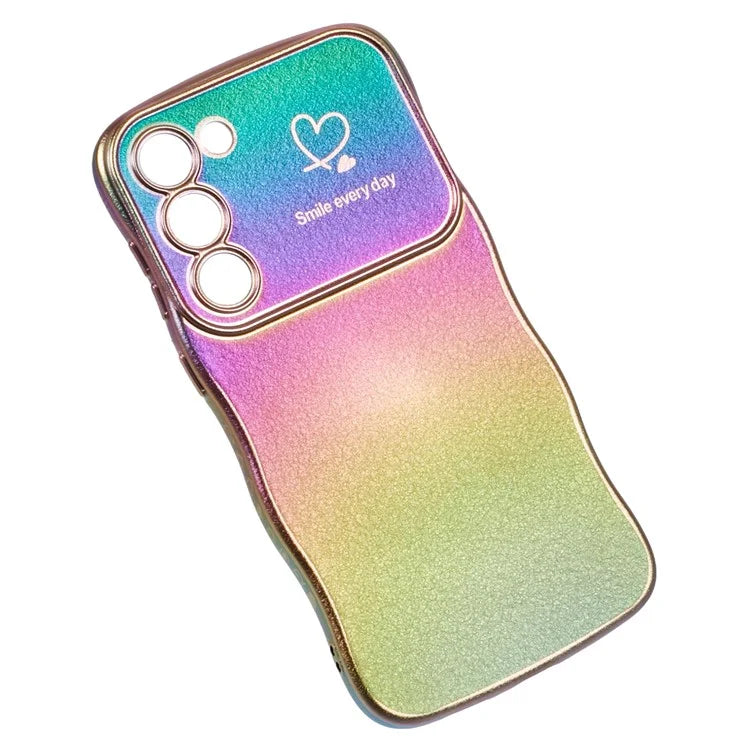 For Samsung Galaxy S23 Case Curly Shape Love Heart TPU Phone Cover Iridescent Gradient