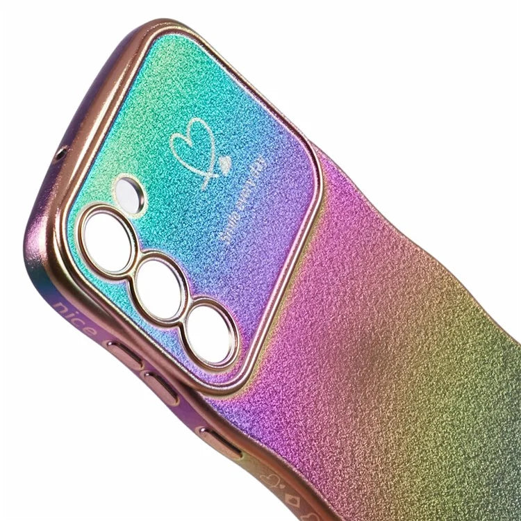 For Samsung Galaxy S23 Case Curly Shape Love Heart TPU Phone Cover Iridescent Gradient