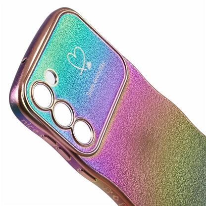 For Samsung Galaxy S23 Case Curly Shape Love Heart TPU Phone Cover Iridescent Gradient