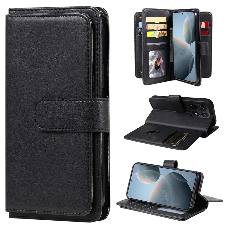 KT Multi-Functional Series-1 For Xiaomi 14T Case 10 Card Holder Leather Phone Cover Stand