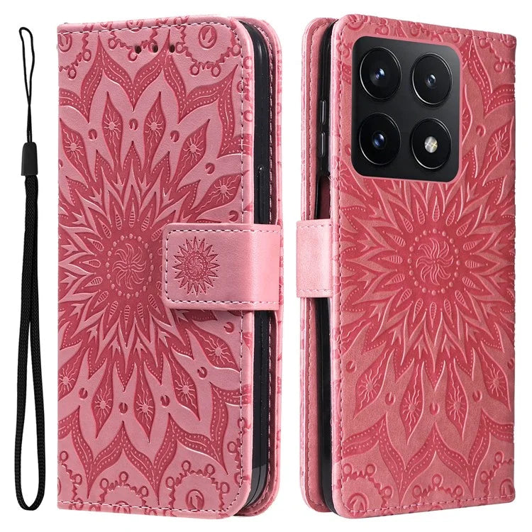 KT Imprinting Flower Series-1 For Xiaomi 14T Case Sunflower Leather Wallet Phone Cover