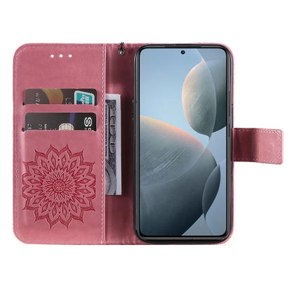 KT Imprinting Flower Series-1 For Xiaomi 14T Case Sunflower Leather Wallet Phone Cover
