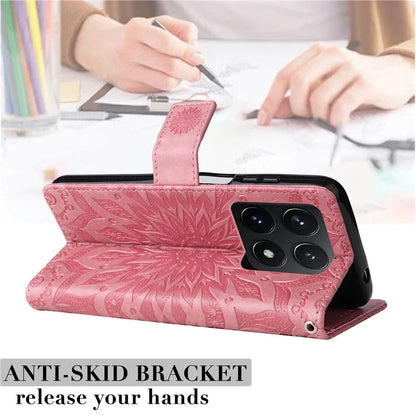 KT Imprinting Flower Series-1 For Xiaomi 14T Case Sunflower Leather Wallet Phone Cover