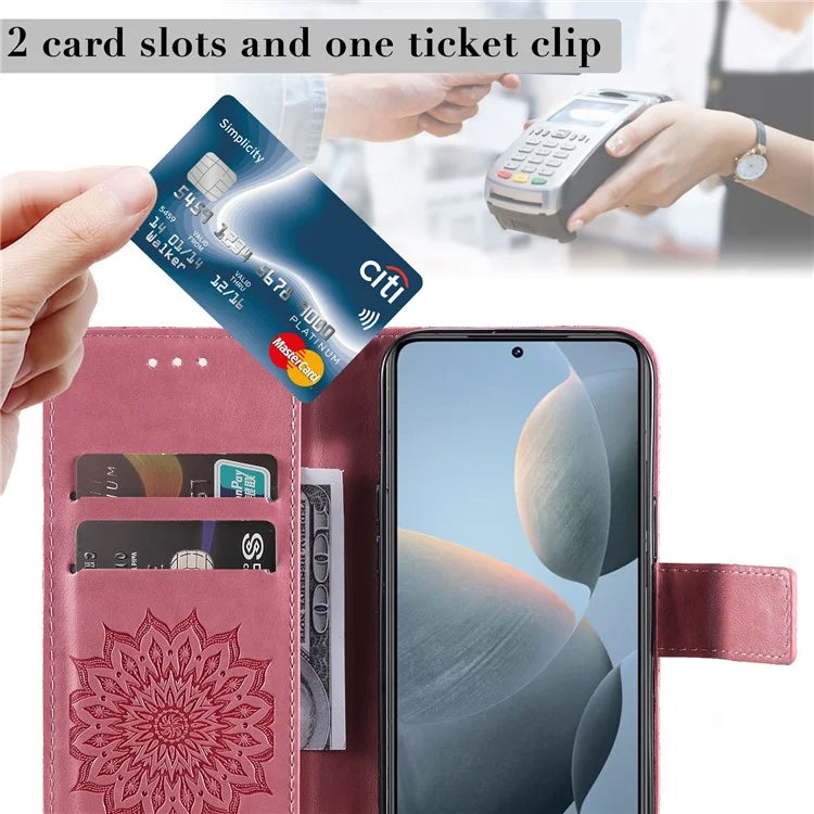 KT Imprinting Flower Series-1 For Xiaomi 14T Case Sunflower Leather Wallet Phone Cover