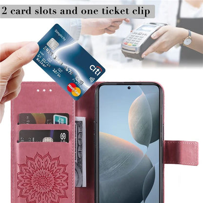 KT Imprinting Flower Series-1 For Xiaomi 14T Case Sunflower Leather Wallet Phone Cover