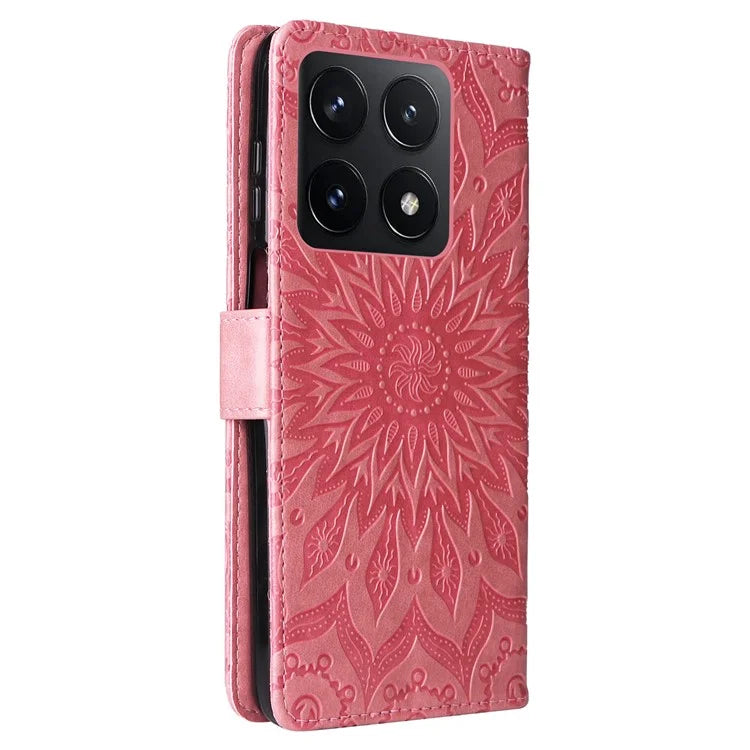 KT Imprinting Flower Series-1 For Xiaomi 14T Case Sunflower Leather Wallet Phone Cover