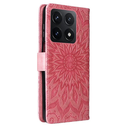 KT Imprinting Flower Series-1 For Xiaomi 14T Case Sunflower Leather Wallet Phone Cover