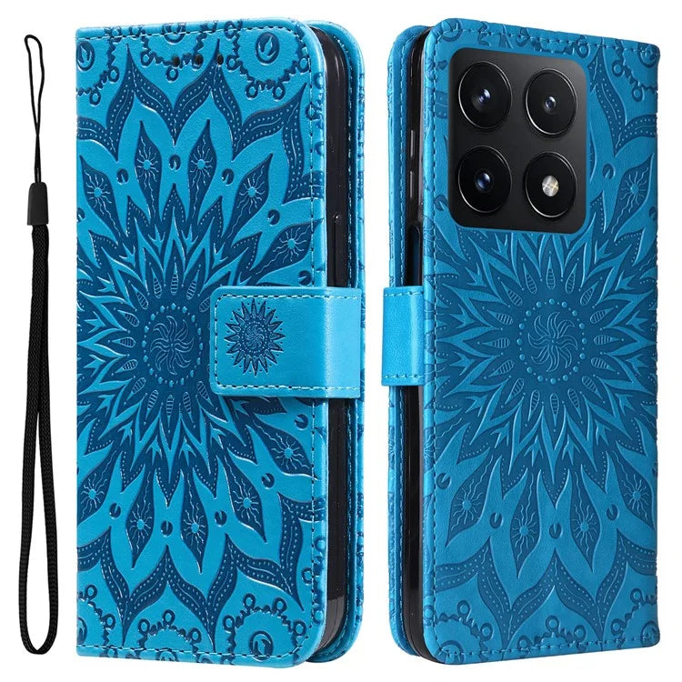 KT Imprinting Flower Series-1 For Xiaomi 14T Case Sunflower Leather Wallet Phone Cover