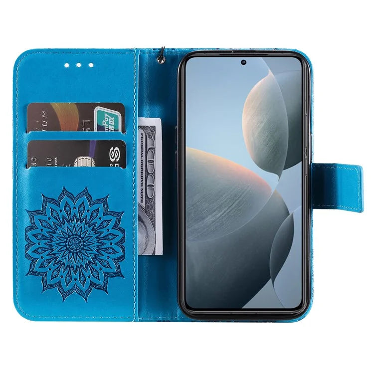 KT Imprinting Flower Series-1 For Xiaomi 14T Case Sunflower Leather Wallet Phone Cover