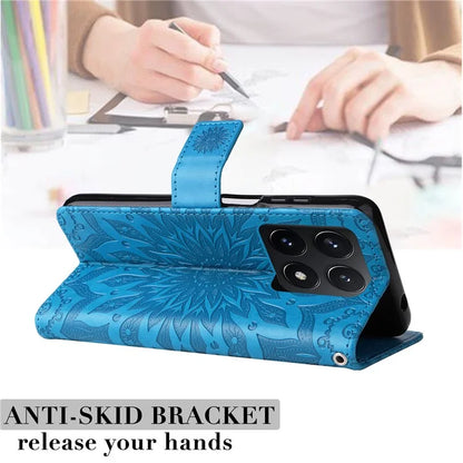 KT Imprinting Flower Series-1 For Xiaomi 14T Case Sunflower Leather Wallet Phone Cover