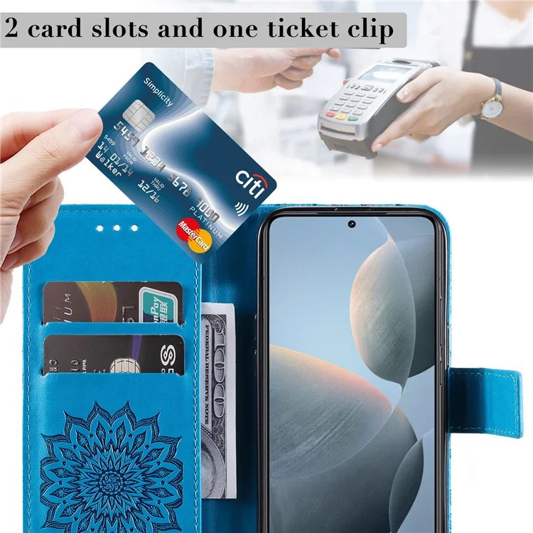 KT Imprinting Flower Series-1 For Xiaomi 14T Case Sunflower Leather Wallet Phone Cover