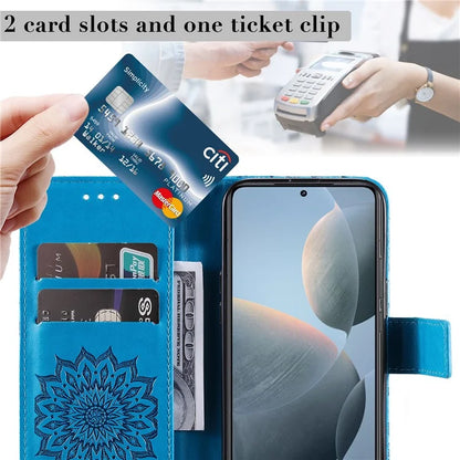 KT Imprinting Flower Series-1 For Xiaomi 14T Case Sunflower Leather Wallet Phone Cover