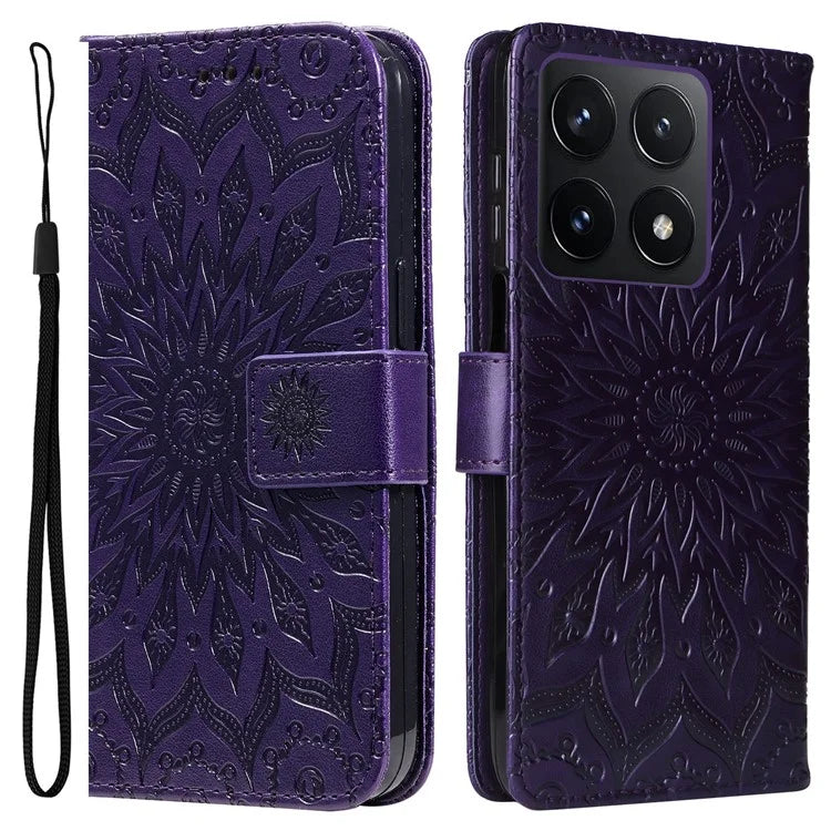 KT Imprinting Flower Series-1 For Xiaomi 14T Case Sunflower Leather Wallet Phone Cover