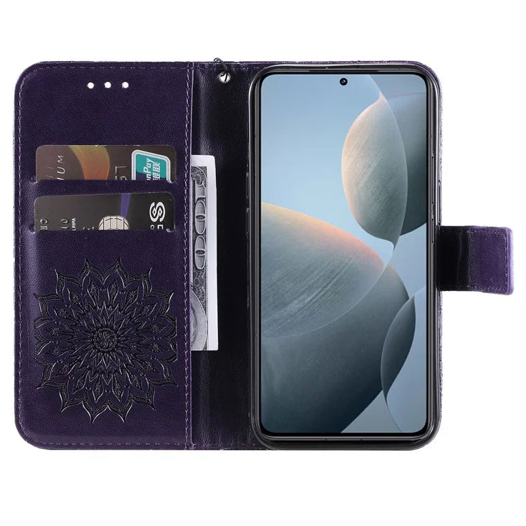 KT Imprinting Flower Series-1 For Xiaomi 14T Case Sunflower Leather Wallet Phone Cover