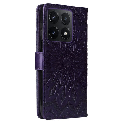 KT Imprinting Flower Series-1 For Xiaomi 14T Case Sunflower Leather Wallet Phone Cover