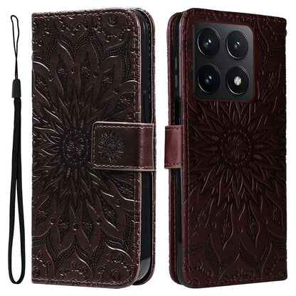 KT Imprinting Flower Series-1 For Xiaomi 14T Case Sunflower Leather Wallet Phone Cover