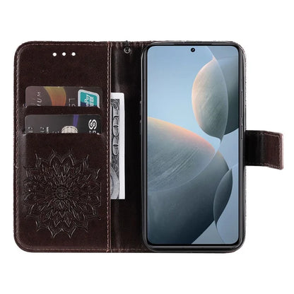 KT Imprinting Flower Series-1 For Xiaomi 14T Case Sunflower Leather Wallet Phone Cover