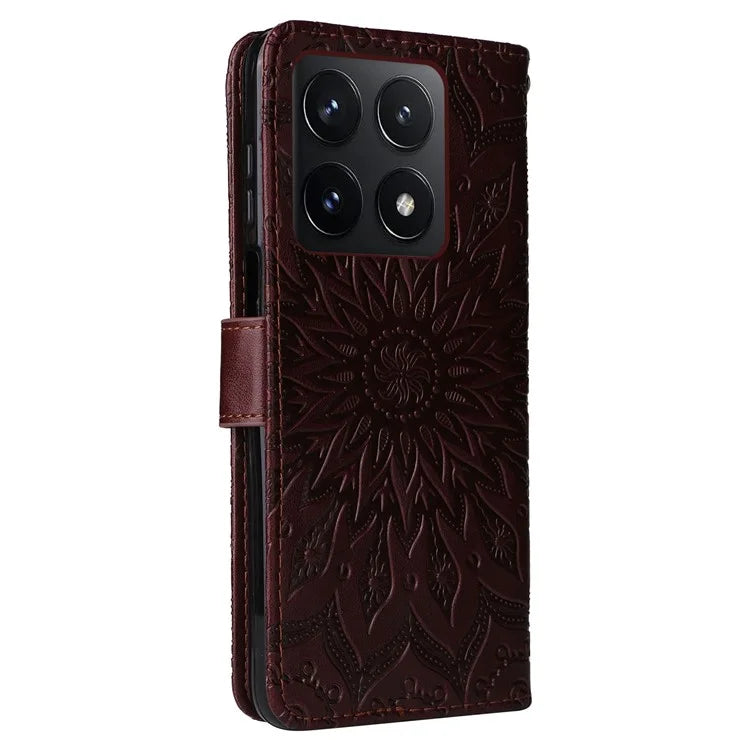 KT Imprinting Flower Series-1 For Xiaomi 14T Case Sunflower Leather Wallet Phone Cover