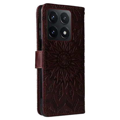 KT Imprinting Flower Series-1 For Xiaomi 14T Case Sunflower Leather Wallet Phone Cover