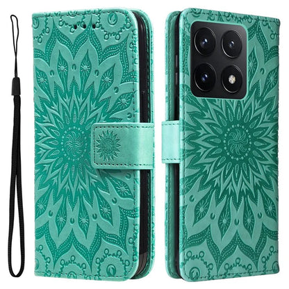 KT Imprinting Flower Series-1 For Xiaomi 14T Case Sunflower Leather Wallet Phone Cover