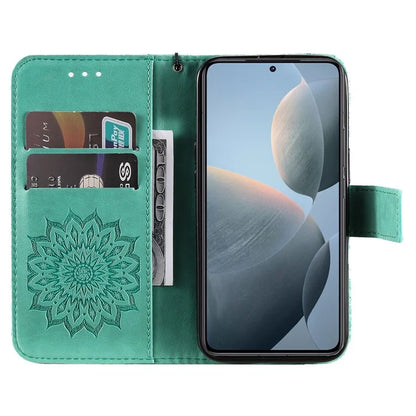 KT Imprinting Flower Series-1 For Xiaomi 14T Case Sunflower Leather Wallet Phone Cover