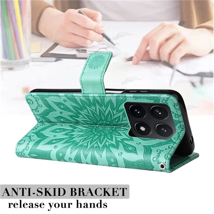 KT Imprinting Flower Series-1 For Xiaomi 14T Case Sunflower Leather Wallet Phone Cover