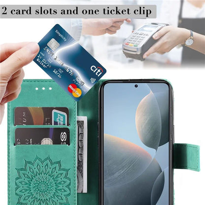 KT Imprinting Flower Series-1 For Xiaomi 14T Case Sunflower Leather Wallet Phone Cover