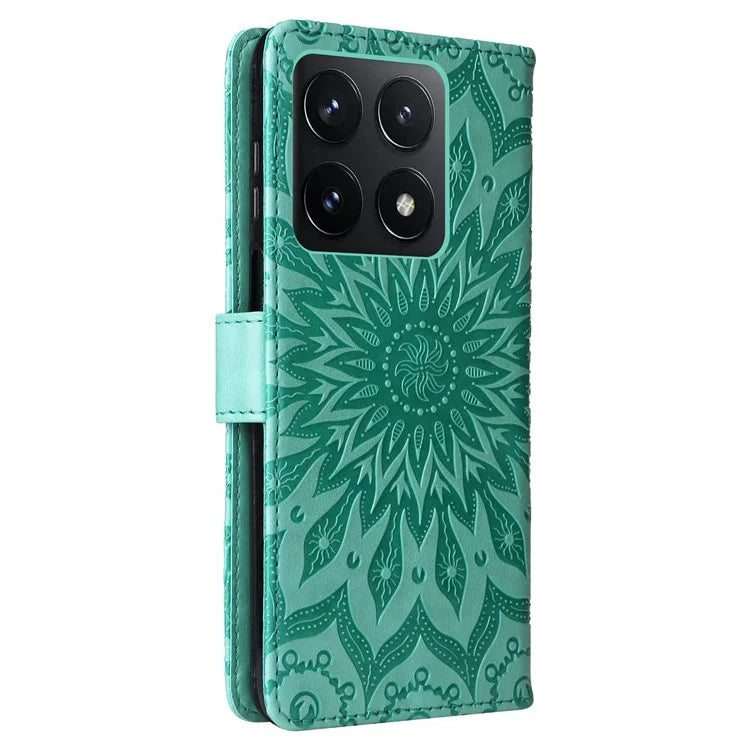 KT Imprinting Flower Series-1 For Xiaomi 14T Case Sunflower Leather Wallet Phone Cover