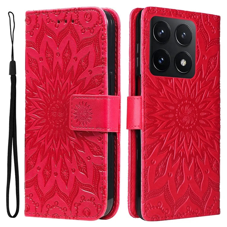 KT Imprinting Flower Series-1 For Xiaomi 14T Case Sunflower Leather Wallet Phone Cover