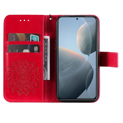 KT Imprinting Flower Series-1 For Xiaomi 14T Case Sunflower Leather Wallet Phone Cover