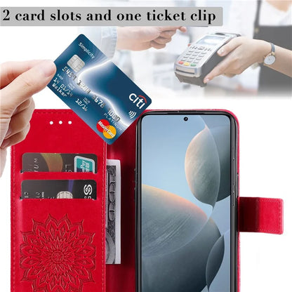 KT Imprinting Flower Series-1 For Xiaomi 14T Case Sunflower Leather Wallet Phone Cover