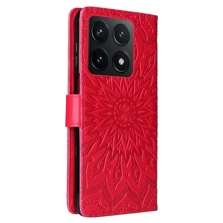 KT Imprinting Flower Series-1 For Xiaomi 14T Case Sunflower Leather Wallet Phone Cover