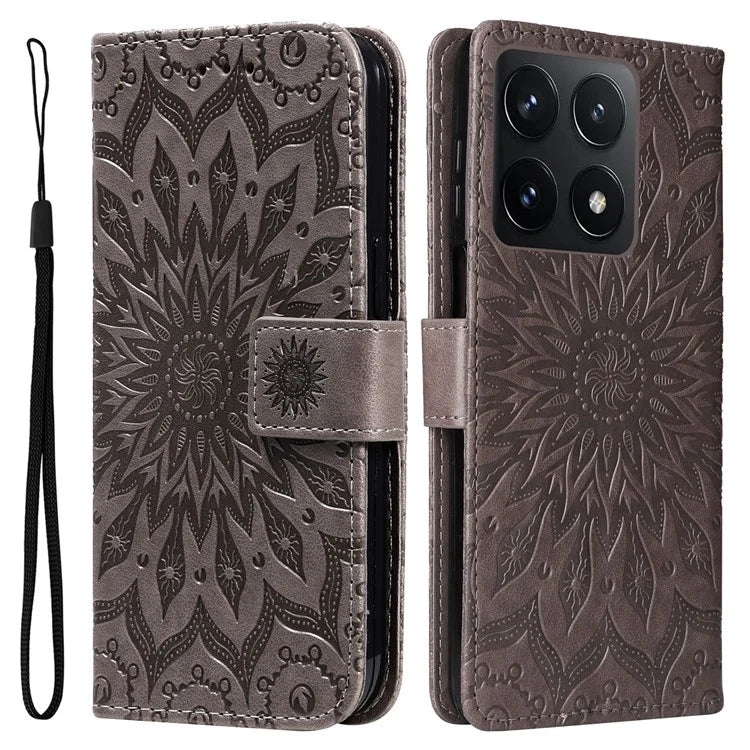 KT Imprinting Flower Series-1 For Xiaomi 14T Case Sunflower Leather Wallet Phone Cover