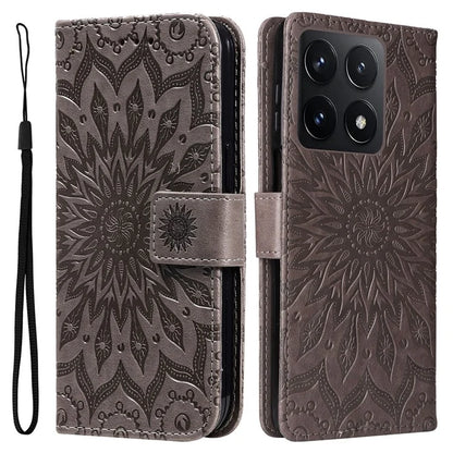 KT Imprinting Flower Series-1 For Xiaomi 14T Case Sunflower Leather Wallet Phone Cover