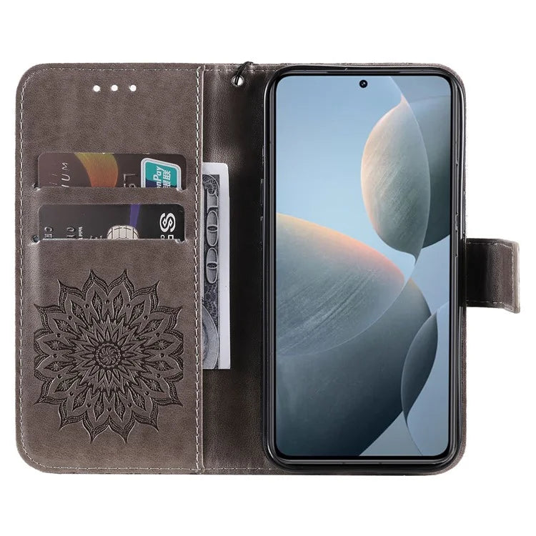 KT Imprinting Flower Series-1 For Xiaomi 14T Case Sunflower Leather Wallet Phone Cover