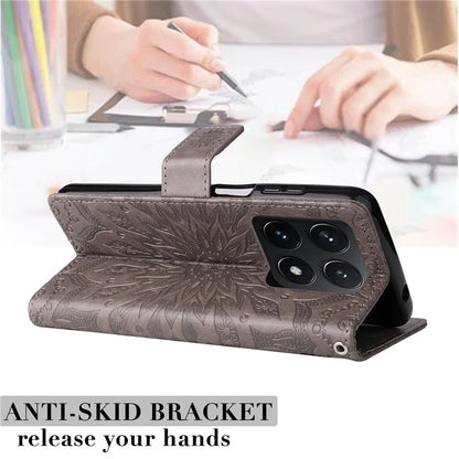 KT Imprinting Flower Series-1 For Xiaomi 14T Case Sunflower Leather Wallet Phone Cover