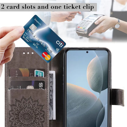 KT Imprinting Flower Series-1 For Xiaomi 14T Case Sunflower Leather Wallet Phone Cover