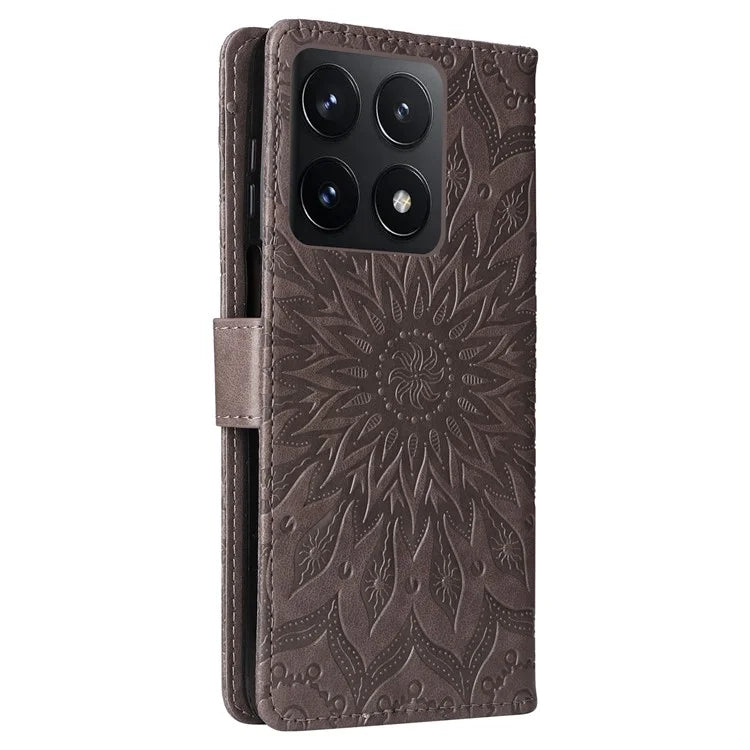 KT Imprinting Flower Series-1 For Xiaomi 14T Case Sunflower Leather Wallet Phone Cover